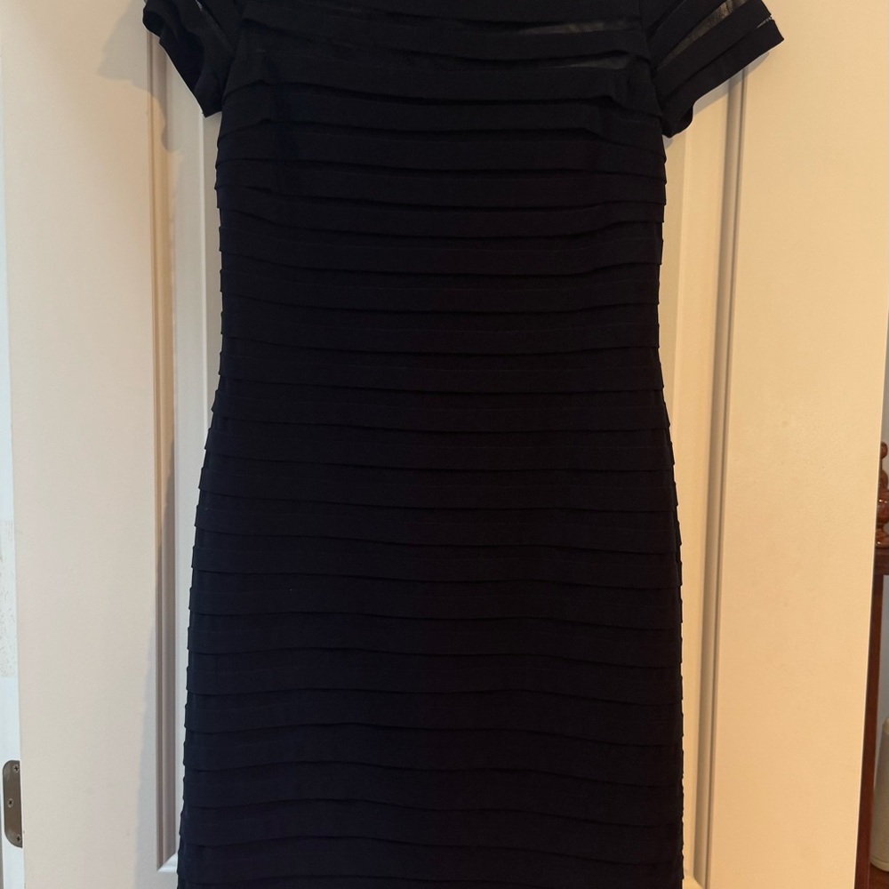 Adrianna Papell Navy Sheath Mini Dress Bateau Neckline
